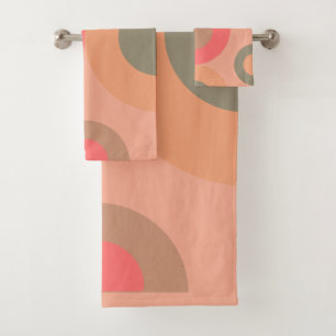 Mid-Century Modern Peach and Olive    Bath Towel Set