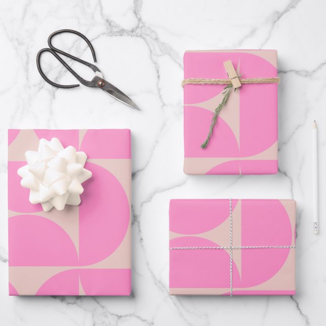Mid Century Modern Peach And Pink Preppy Pattern Wrapping Paper Sheet (Front)