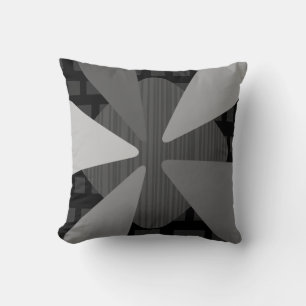 Mid Century Modern ‘Petals’ Art Black Grey Throw Pillow
