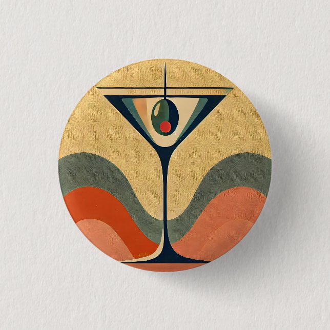 Mid Century Modern "pimento olive martini wave" 1 Inch Round Button (Front)