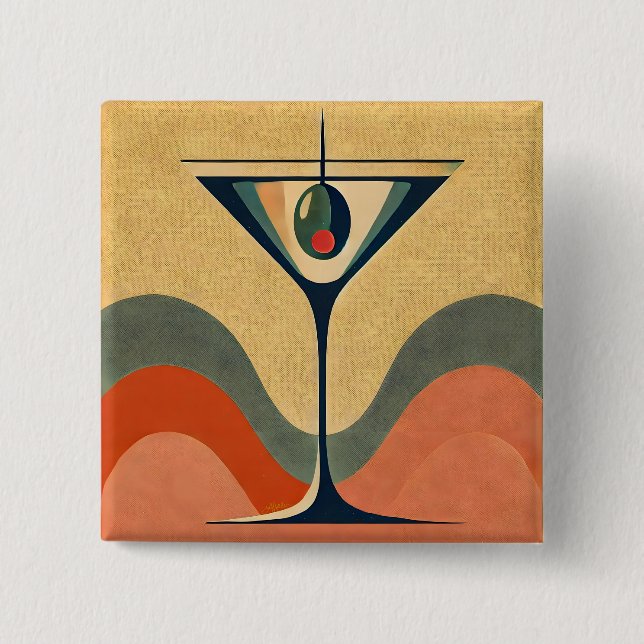 Mid Century Modern "pimento olive martini wave" 2 Inch Square Button (Front)