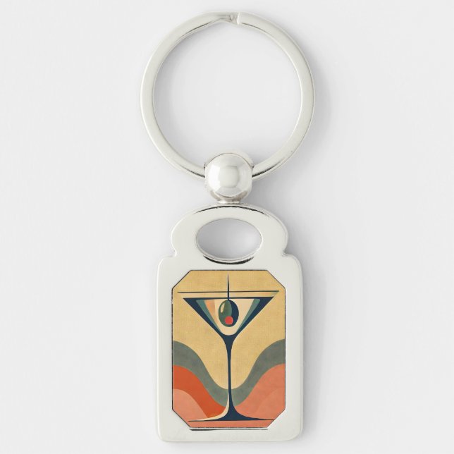 Mid Century Modern "pimento olive martini wave" Keychain (Front)
