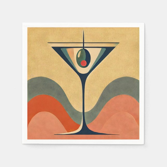 Mid Century Modern "pimento olive martini wave" Napkin (Front)