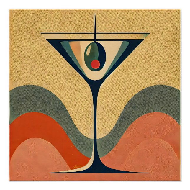 Mid Century Modern "pimento olive martini wave" Poster (Front)
