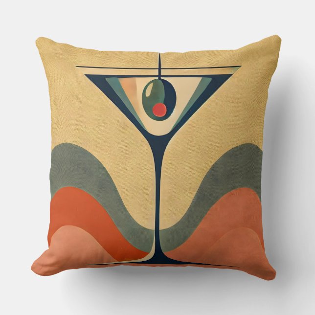 Mid Century Modern "pimento olive martini wave" Throw Pillow (Front)