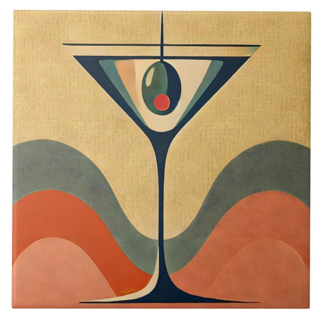 Mid Century Modern "pimento olive martini wave" Tile (Front)