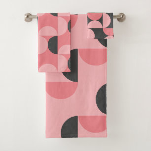Mid-Century Modern Pink and grey Bath Towel Set