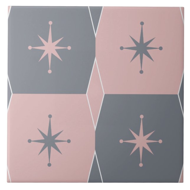 Mid-Century Modern Pink and Grey Seamless Pattern Tile (Front)