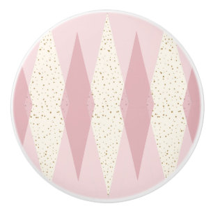 Mid Century Modern Pink Argyle Ceramic Knob