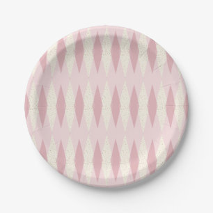 Mid Century Modern Pink Argyle Paper Plates
