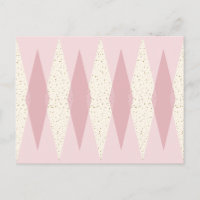 Mid Century Modern Pink Argyle Postcard