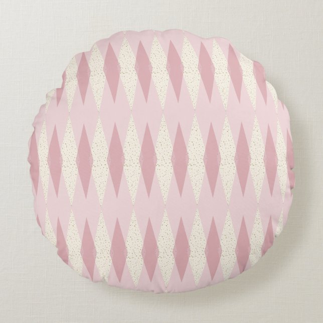 Mid Century Modern Pink Argyle Round Pillow (Front)