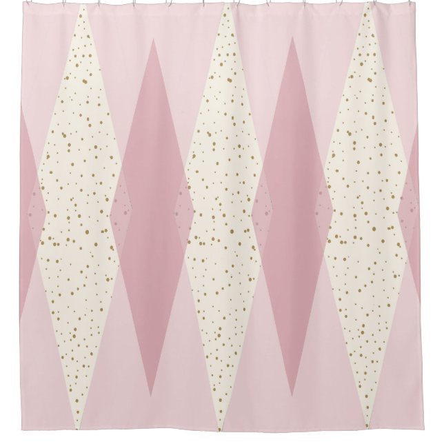 Mid Century Modern Pink Argyle Shower Curtain (Front)