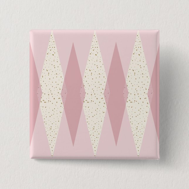 Mid Century Modern Pink Argyle Square Button (Front)