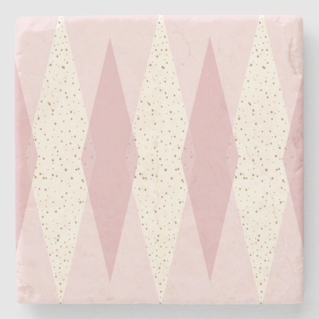 Mid Century Modern Pink Argyle Stone Coaster (Front)