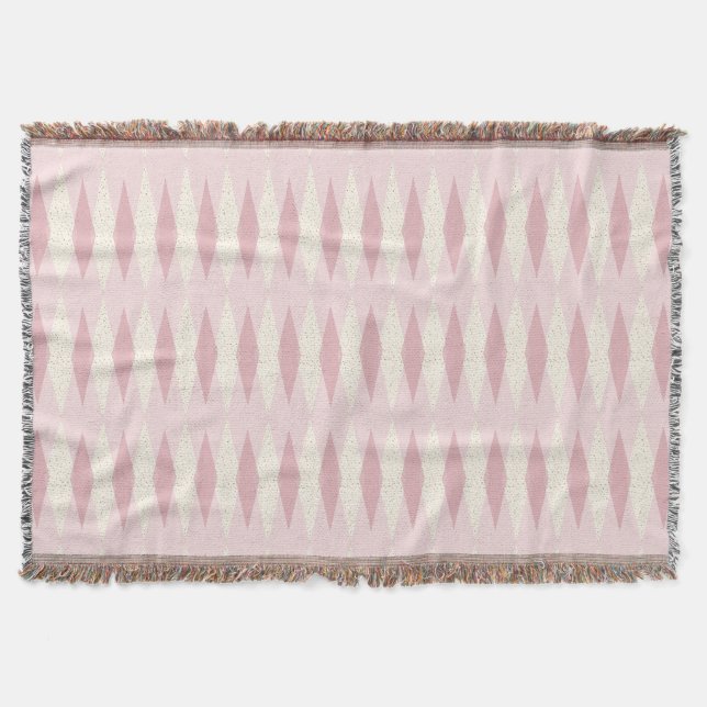 Mid Century Modern Pink Argyle Throw Blanket (Front)