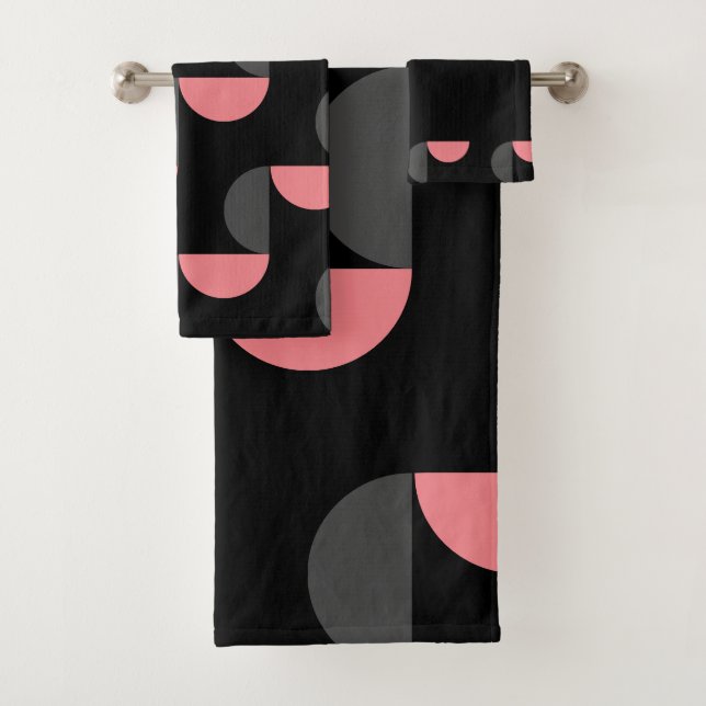 Mid-Century Modern Pink black and grey  Bath Towel Set (Insitu)