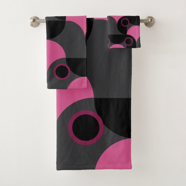 Mid-Century Modern Pink black and grey     Bath Towel Set (Insitu)