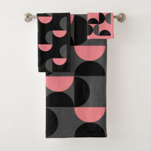 Mid-Century Modern Pink Black and Grey Bath Towel Set