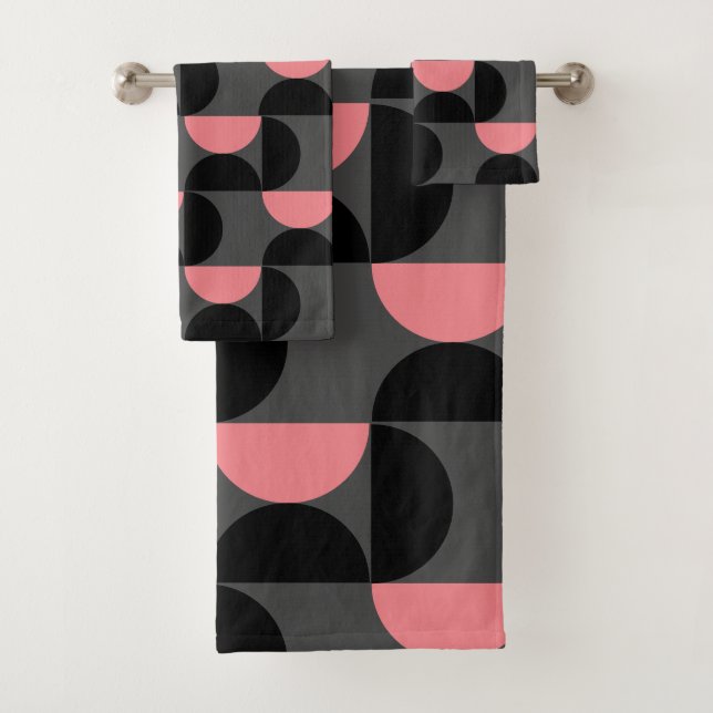 Mid-Century Modern Pink Black and Grey   Bath Towel Set (Insitu)