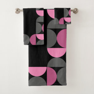 Mid-Century Modern pink, black and grey    Bath Towel Set