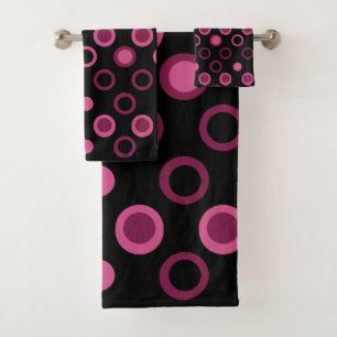 Mid-Century Modern pink, black and grey dots  Bath Towel Set