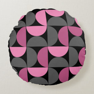 Mid-Century Modern pink, black and grey  Round Pillow