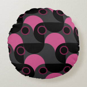 Mid-Century Modern Pink black and grey Round Pillow
