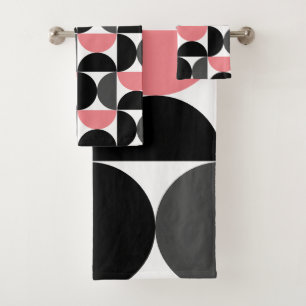 Mid-Century Modern Pink Black and White Bath Towel Set