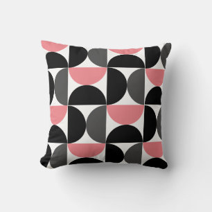 Mid-Century Modern Pink Black and White Throw Pillow
