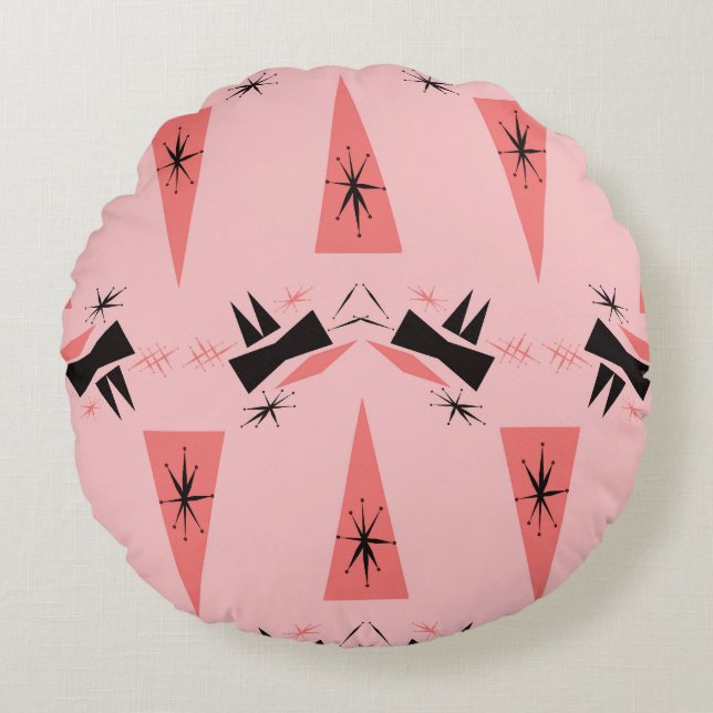 Mid-Century Modern: Pink Coral Pattern. Round Pillow (Front)
