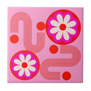 Mid Century Modern Pink Floral Abstract Retro  Tile