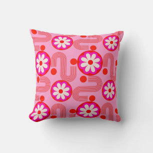 Mid Century Modern Pink Floral Retro Pattern Throw Pillow