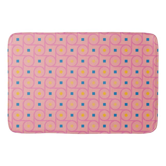 Mid Century Modern Pink Interlocking Circle Bath Mat (Front)
