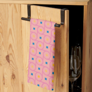 Mid Century Modern Pink Interlocking Circle Kitchen Towel