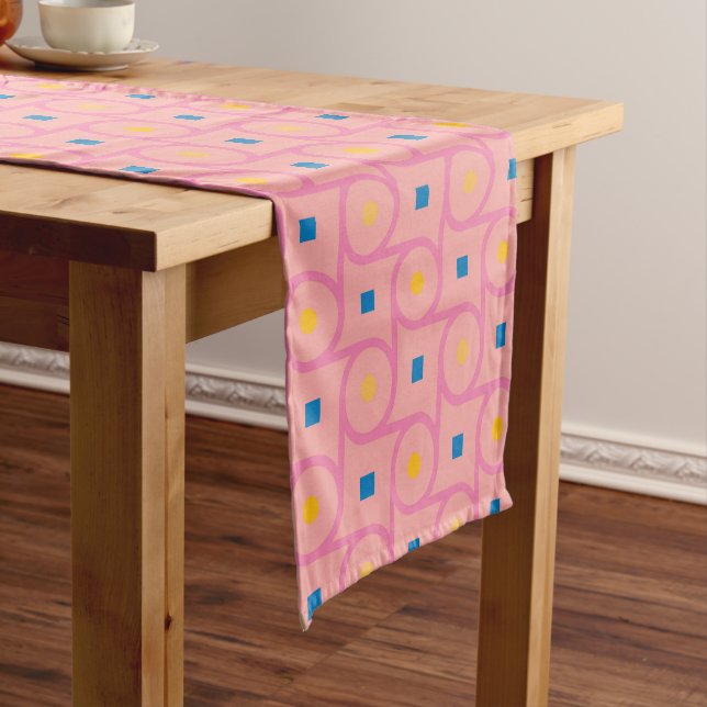 Mid Century Modern Pink Interlocking Circle Short Table Runner (In Situ)