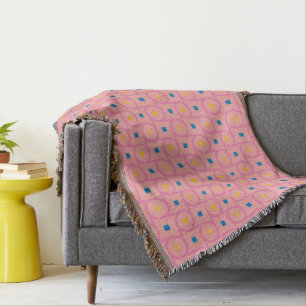 Mid Century Modern Pink Interlocking Circle Throw Blanket