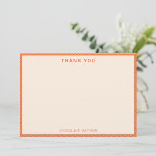 Mid-Century Modern Pink Orange Custom Wedding Name Thank You Card
