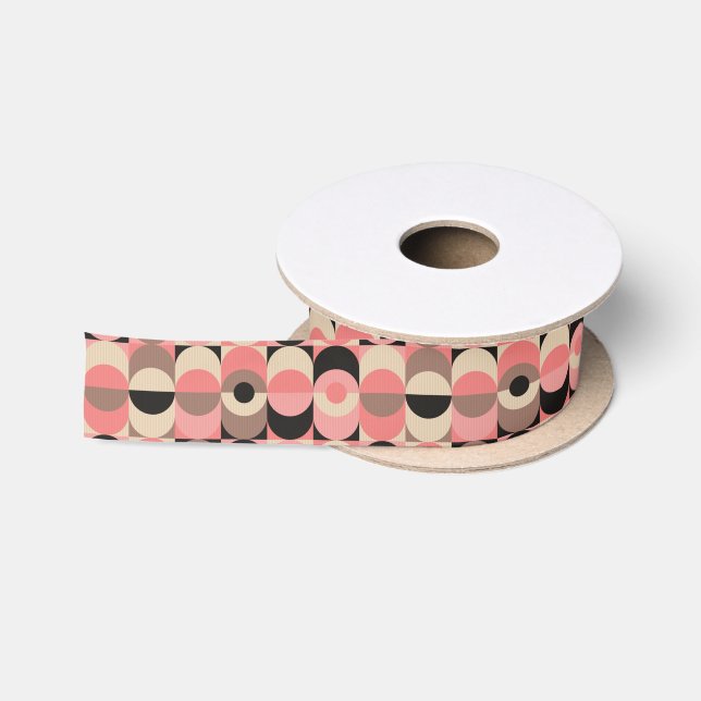 Mid-Century Modern Pink Pattern Satin Ribbon (Spool)