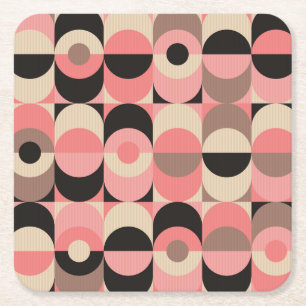 Mid-Century Modern Pink Pattern Square Paper Coaster