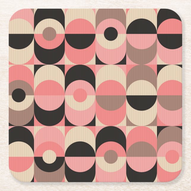 Mid-Century Modern Pink Pattern Square Paper Coaster (Front)