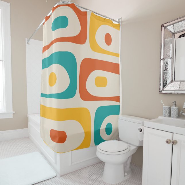 Mid Century Modern Piquet Abstract Pattern Orange  (In Situ)