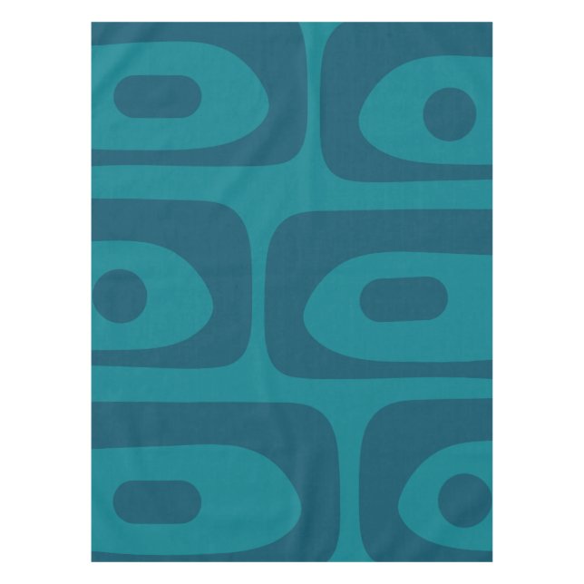 Mid Century Modern Piquet Abstract Pattern Teal Tablecloth (Front)