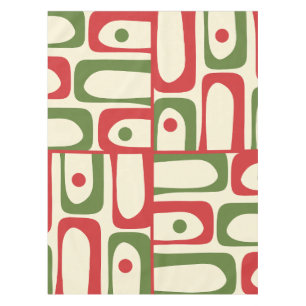 Mid-century Modern Piquet Christmas Red and Green  Tablecloth