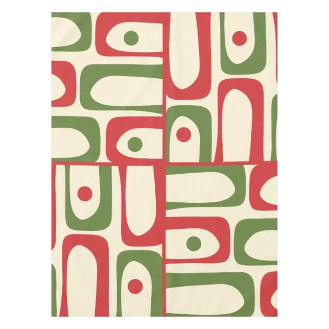 Mid-century Modern Piquet Christmas Red and Green  Tablecloth (Front)