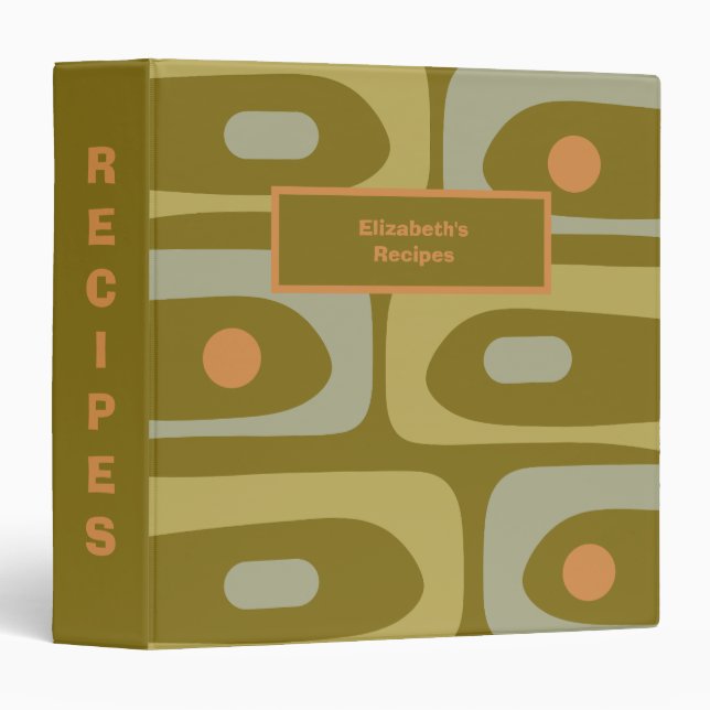 Mid-Century Modern Piquet Minimalist Olive Green  Binder (Front/Spine)