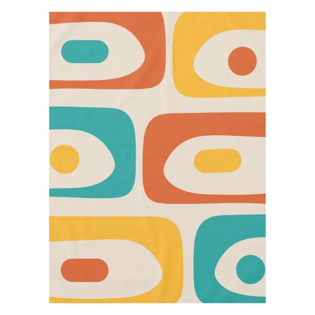 Mid-century Modern Piquet Pattern Orange Teal Tablecloth (Front)