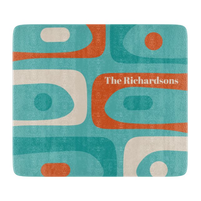 Mid-century Modern Piquet Pattern Personalized Cutting Board (Front)
