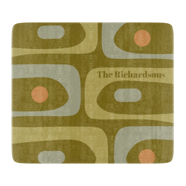 Mid Century Modern Piquet Pattern Personalized Cutting Board (Front)