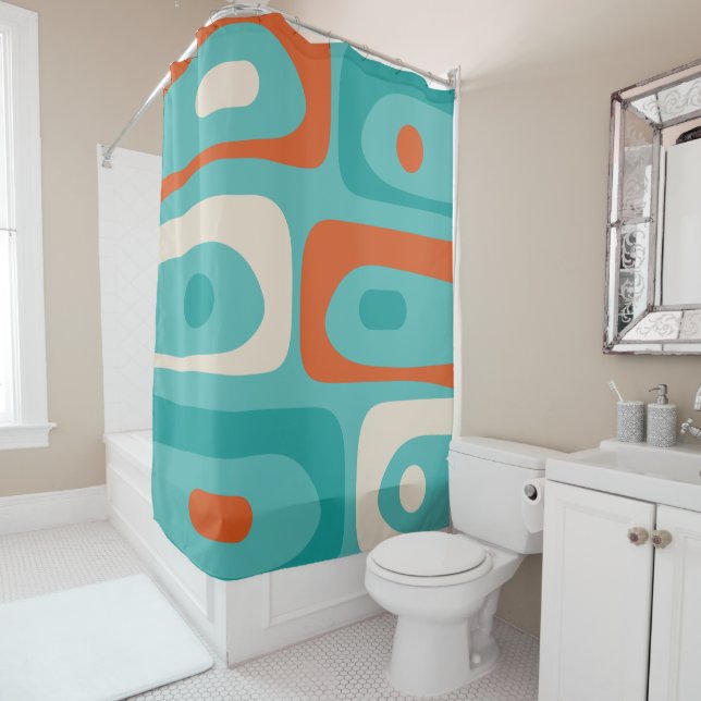 Mid-century Modern Piquet Pattern Teal Orange (In Situ)